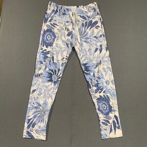 Venti6 Womens Blue White Floral Viscose Jogger Pants Size L Pull On Made in USA